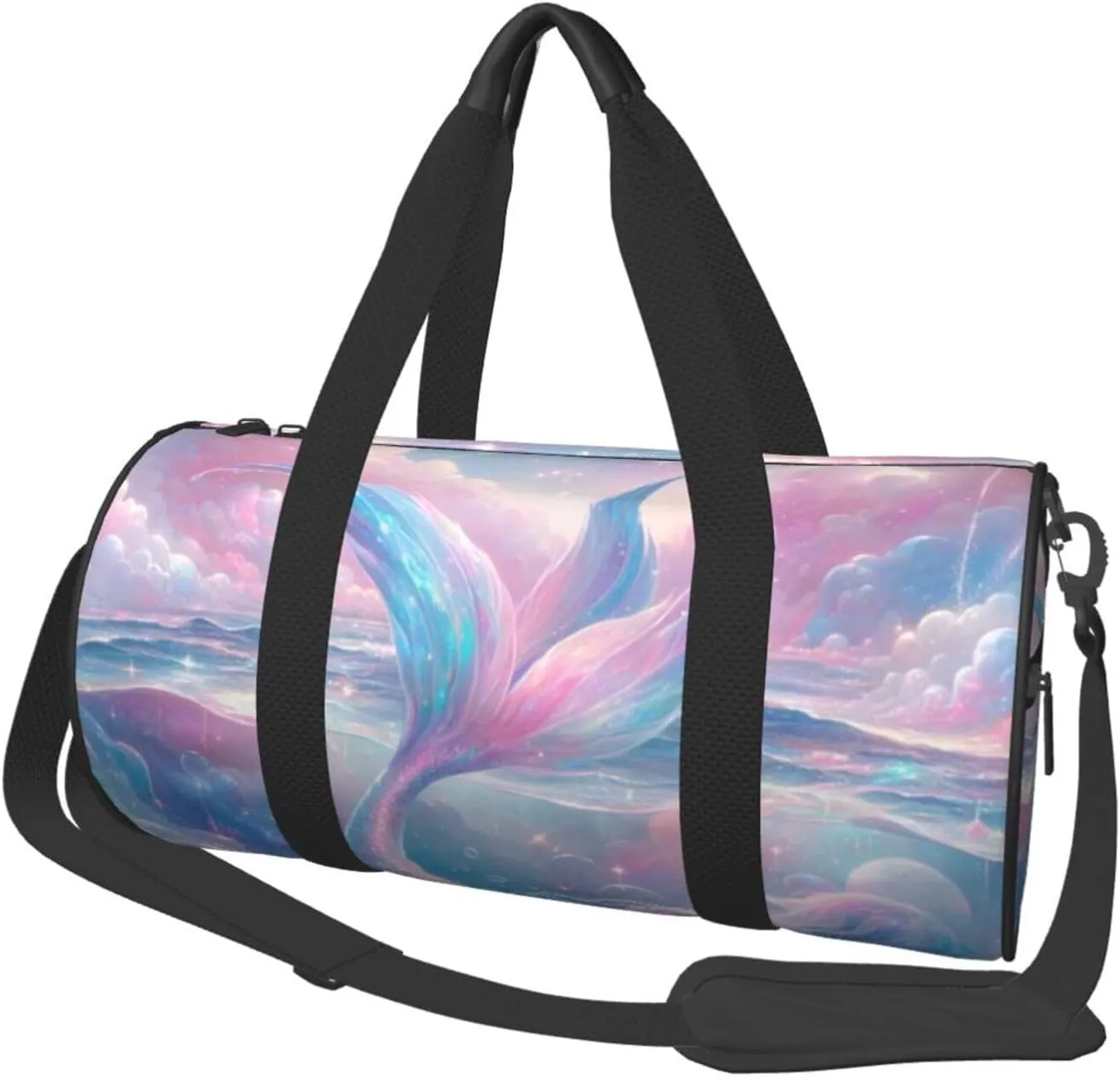 Sports Duffel Bag Fantasy-Mermaid-Glitter Foldable Travel Tote Bag Weekender Sleepover Carry On Bag