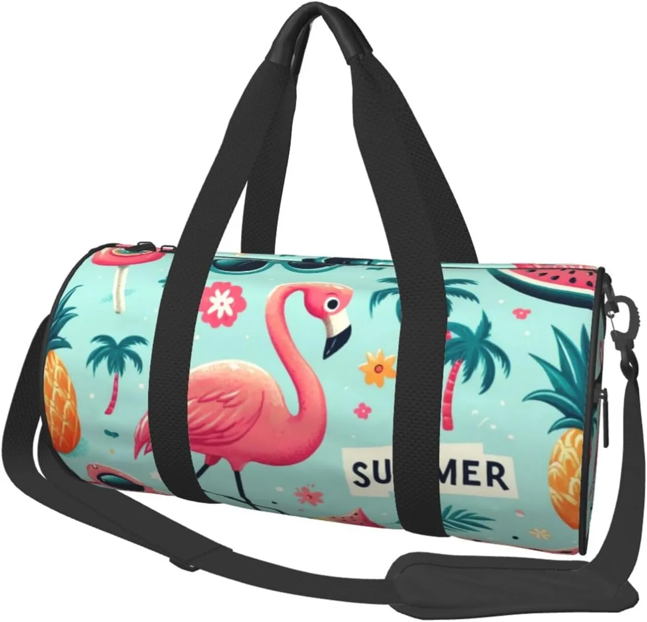 Sports Duffel Bag Flamingo-Sunglasses-Pineapples Foldable Travel Tote Bag Weekender Sleepover Carry On Bag