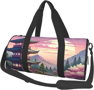 Sports Duffel Bag Japanese-Temple-Fuji-Sakura Foldable Travel Tote Bag Weekender Sleepover Carry On Bag