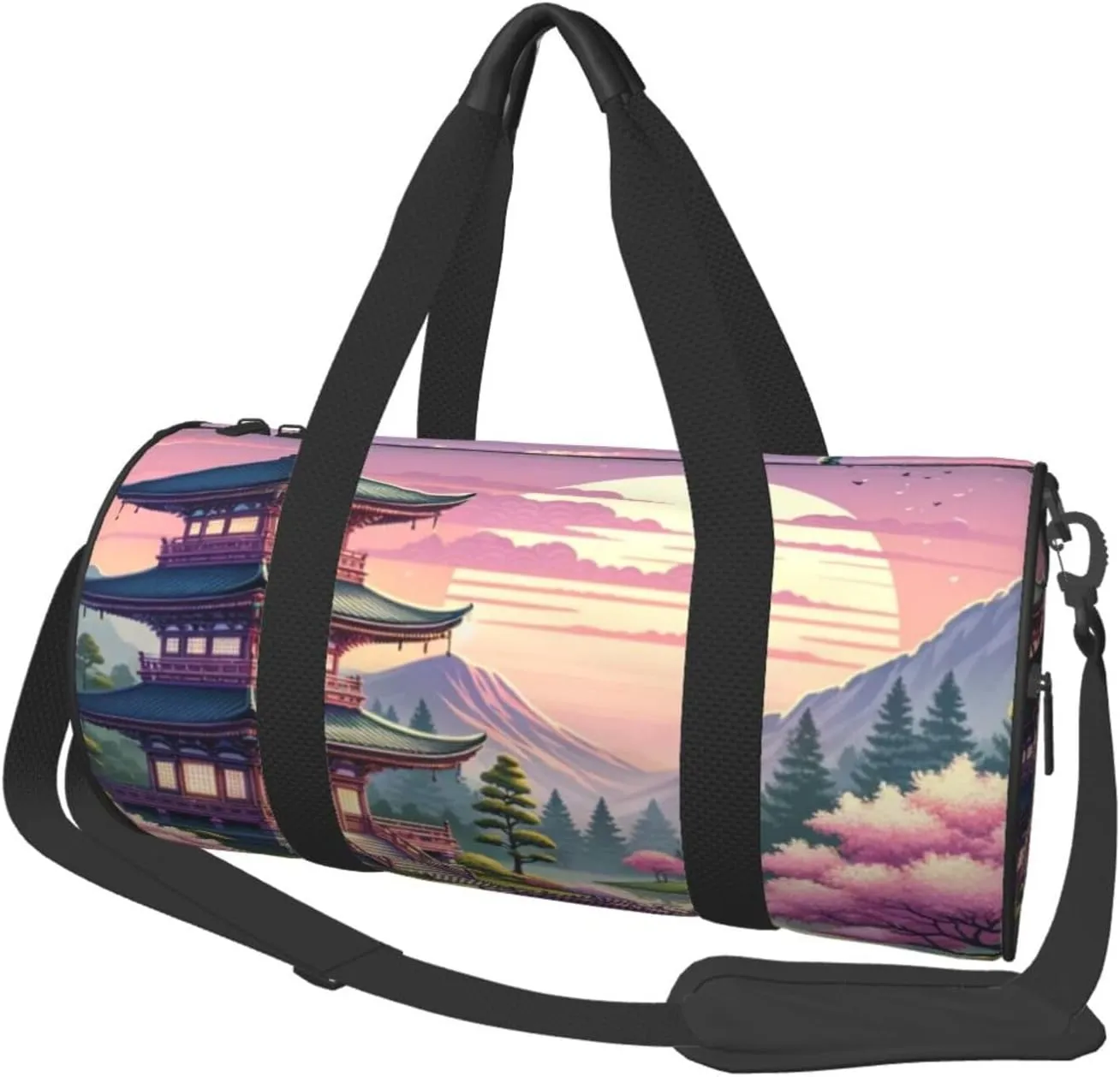 Sports Duffel Bag Japanese-Temple-Fuji-Sakura Foldable Travel Tote Bag Weekender Sleepover Carry On Bag