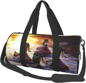 Sports Duffel Bag Mallard-Ducks-Swimming-Lake Foldable Travel Tote Bag Weekender Sleepover Carry On Bag