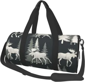 Sports Duffel Bag Moose-Trot-Pine-Trees Foldable Travel Tote Bag Weekender Sleepover Carry On Bag
