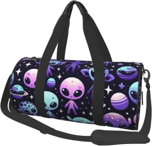 Sports Duffel Bag Muffin-Alien-Galaxies Foldable Travel Tote Bag Weekender Sleepover Carry On Bag