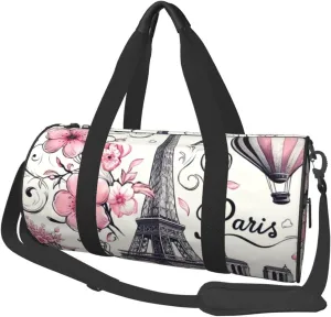 Sports Duffel Bag Paris-Eiffel-Tower-Bike Foldable Travel Tote Bag Weekender Sleepover Carry On Bag