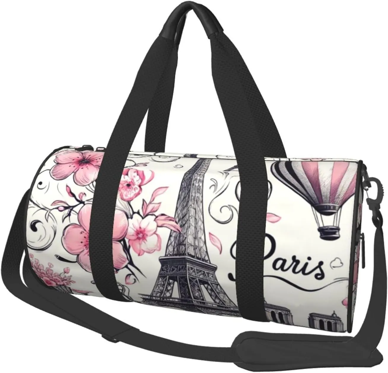Sports Duffel Bag Paris-Eiffel-Tower-Bike Foldable Travel Tote Bag Weekender Sleepover Carry On Bag