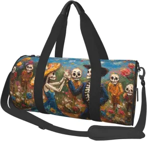 Sports Duffel Bag Romantic-Skeletons-Marigold Foldable Travel Tote Bag Weekender Sleepover Carry On Bag