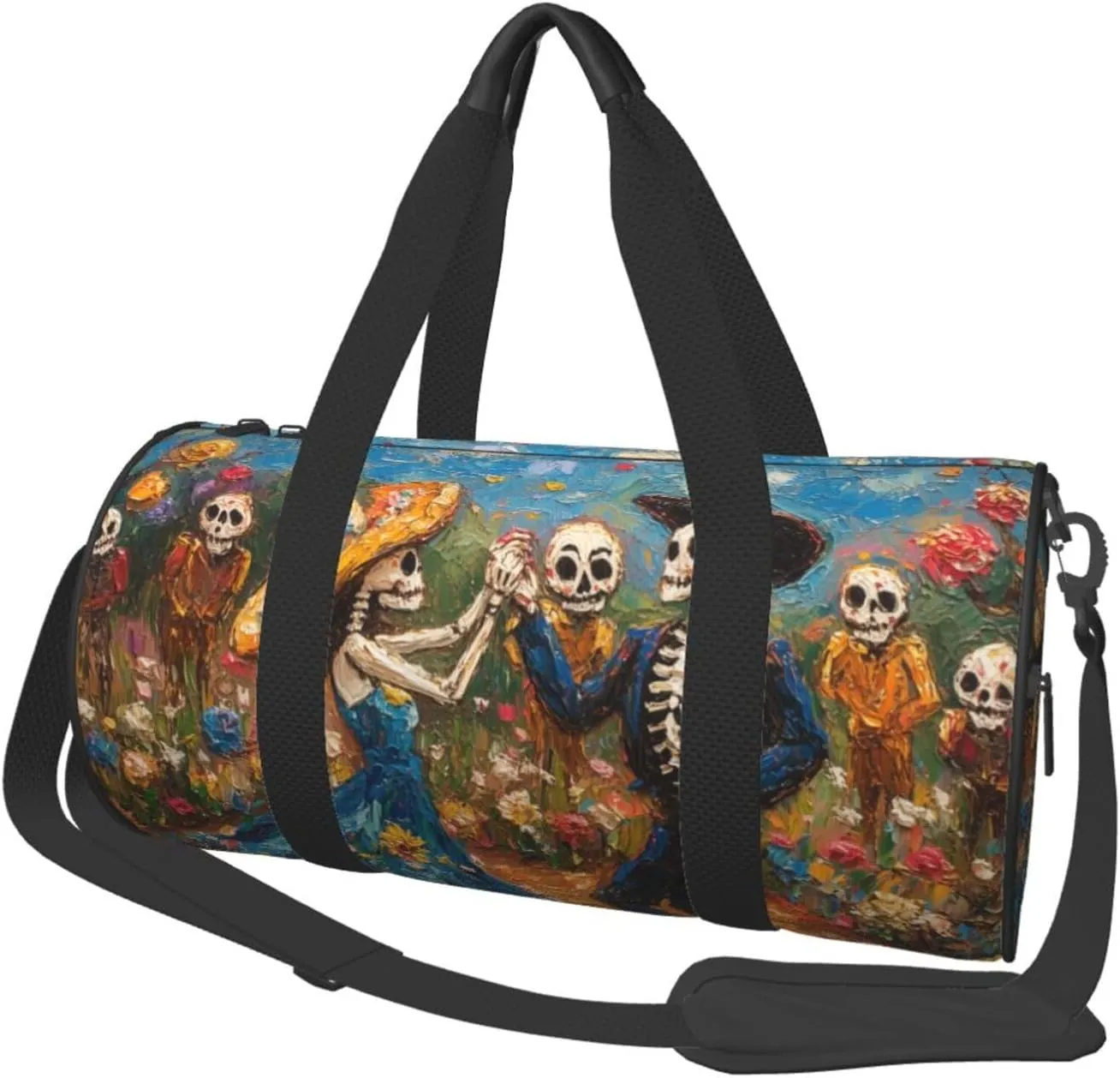 Sports Duffel Bag Romantic-Skeletons-Marigold Foldable Travel Tote Bag Weekender Sleepover Carry On Bag