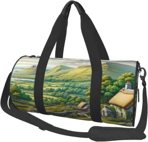 Sports Duffel Bag Rural-Landscape Foldable Travel Tote Bag Weekender Sleepover Carry On Bag