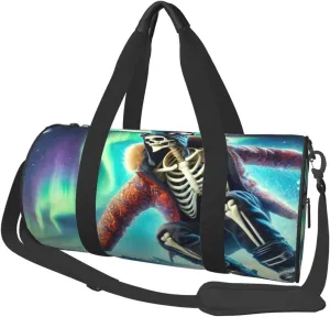 Sports Duffel Bag Skeleton-Riding-Snowboard Foldable Travel Tote Bag Weekender Sleepover Carry On Bag