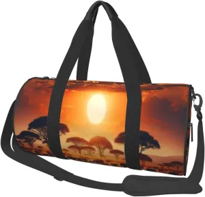 Sports Duffel Bag Sunset-African-Elephant-Wildlife Foldable Travel Tote Bag Weekender Sleepover Carry On Bag