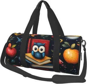 Sports Duffel Bag Teacher-Book-Pencil-Owl Foldable Travel Tote Bag Weekender Sleepover Carry On Bag
