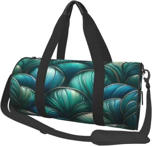Sports Duffel Bag Teal-Mermaid-Scales-Green Foldable Travel Tote Bag Weekender Sleepover Carry On Bag