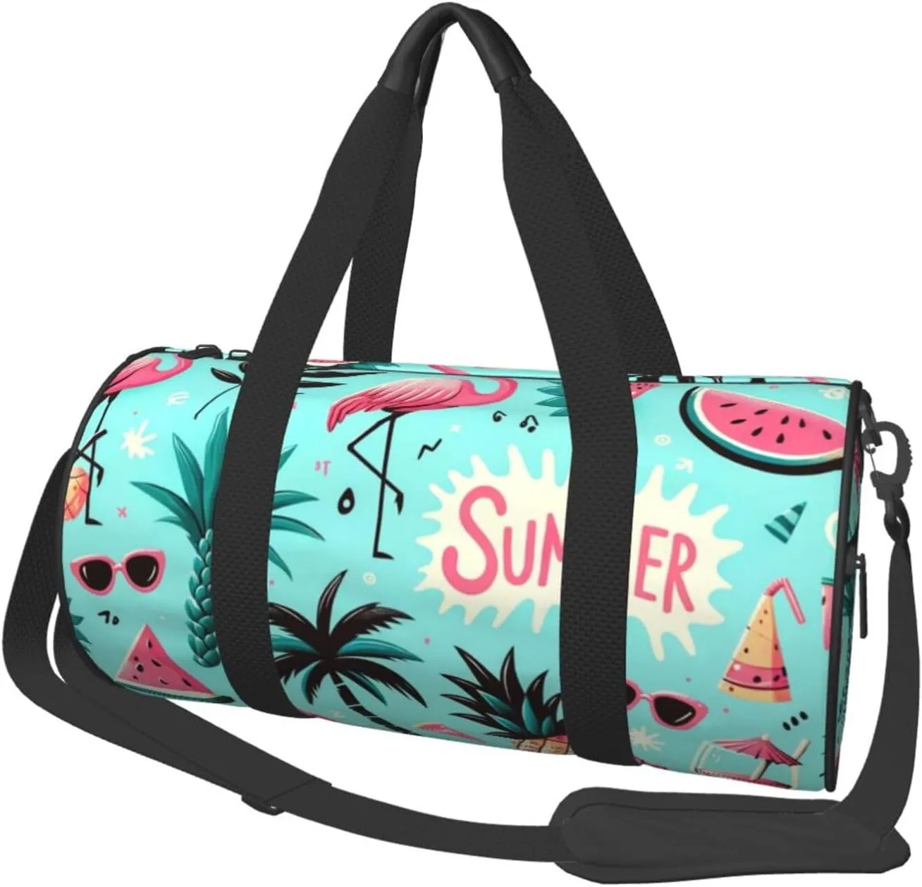 Sports Duffel Bag Tropical-Flamingo-Sunglasses-Pineapples Foldable Travel Tote Bag Weekender Sleepover Carry On Bag