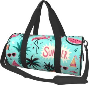 Sports Duffel Bag Tropical-Flamingo-Sunglasses-Pineapples Foldable Travel Tote Bag Weekender Sleepover Carry On Bag