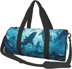 Sports Duffel Bag Underwater-World-Funny-Shark Foldable Travel Tote Bag Weekender Sleepover Carry On Bag