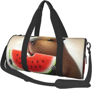 Sports Duffel Bag Watercolor-Capybara-Eat-Fruit Foldable Travel Tote Bag Weekender Sleepover Carry On Bag