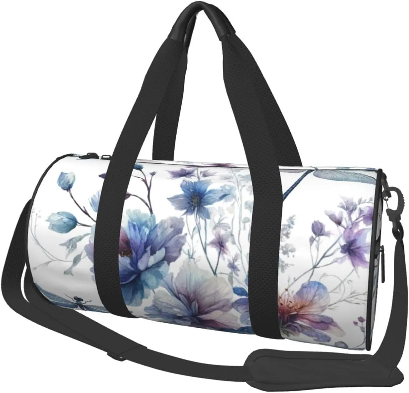 Sports Duffel Bag Watercolor-Floral-Dragonfly Foldable Travel Tote Bag Weekender Sleepover Carry On Bag