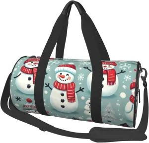 Sports Duffel Bag Xmas-Snowman-Kawaii Foldable Travel Tote Bag Weekender Sleepover Carry On Bag