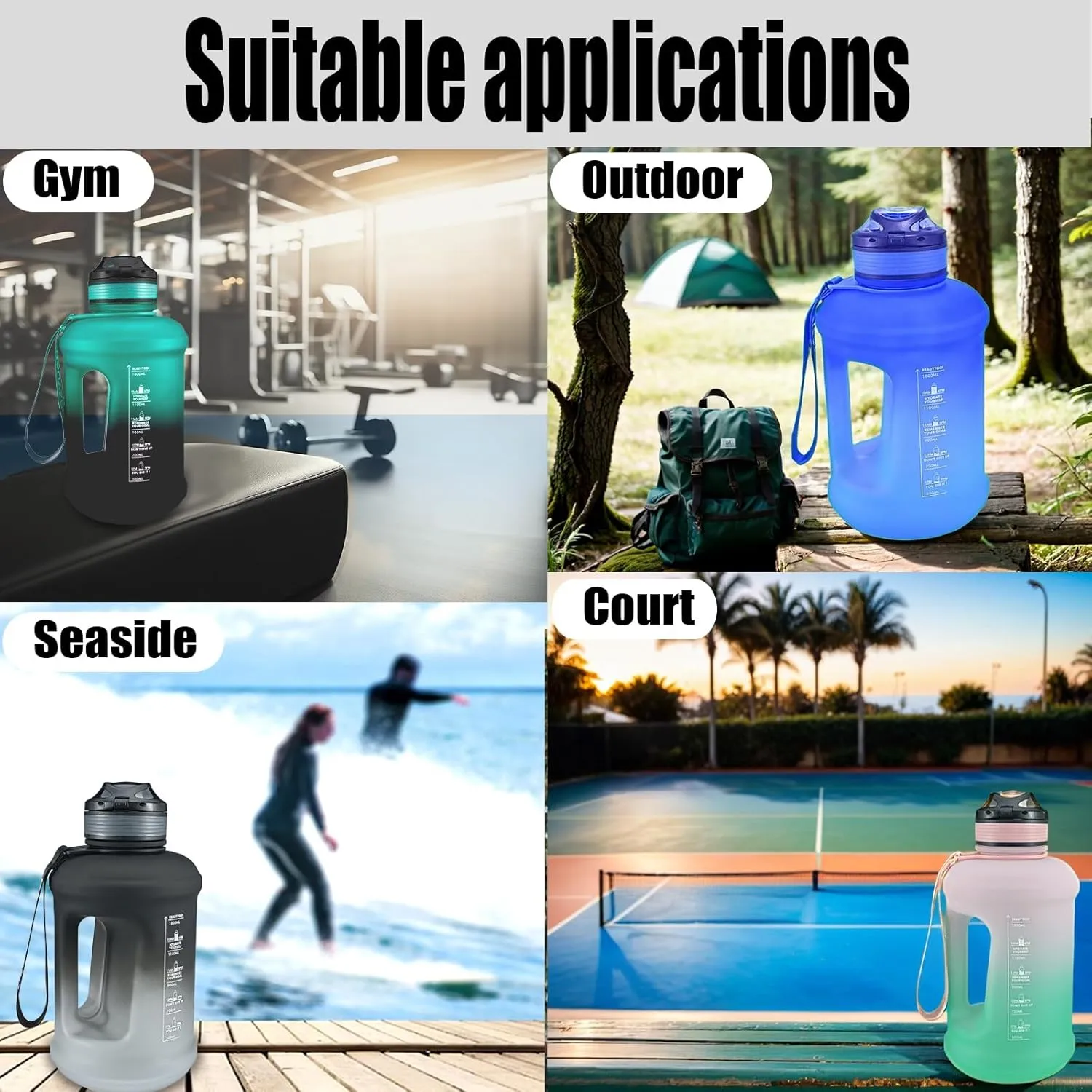 Sports Water Bottle, 63 Oz/1800mL, Leak Proof BPA Free Travel Outdoor For Men Women (Gradient_Pink)