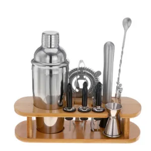Stainless Steel Cocktail Making Set Parisian Shaker Set Gift 16Pcs bar set tools with one wood stand.