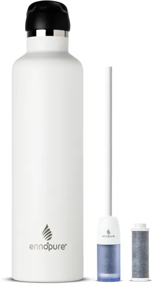 Stainless Steel Filtering Water Bottle with Straw | Reusable, Ceramic Coating, Double Insulation, BPA Free | Filter Lasts 3 months or 50 gal | Sustainable Using Coffee Grounds (Cream White, 34oz)