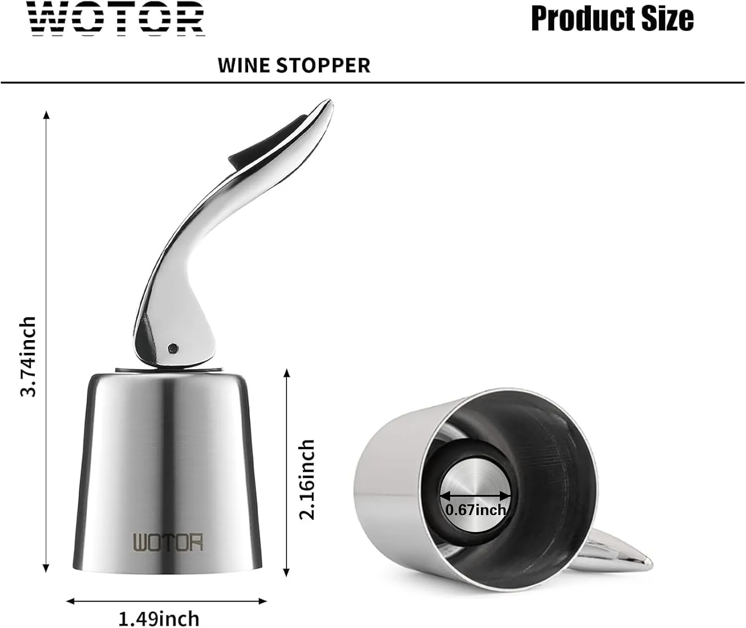 Stainless Steel Wine Bottle Stoppers with Silicone - Reusable Wine Saver and Decorative Bottle Sealer, Leakproof, Keep Fresh, Silver, 2 Pack