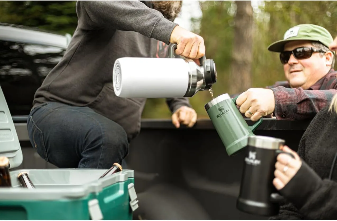 STANLEY Classic Easy-Pour Growler 64 oz | Keeps Beer Cold or Coffee Hot | Leakproof Steel Lined Lid and Easy to Carry Handle | Insulated Stainless Steel | BPA-Free | Charcoal Glow