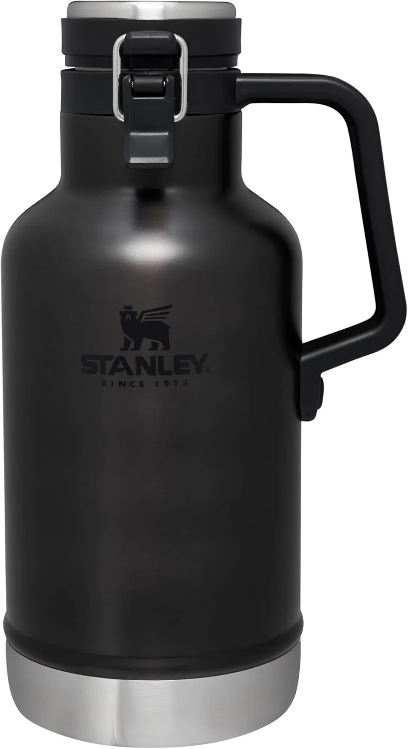 STANLEY Classic Easy-Pour Growler 64 oz | Keeps Beer Cold or Coffee Hot | Leakproof Steel Lined Lid and Easy to Carry Handle | Insulated Stainless Steel | BPA-Free | Charcoal Glow