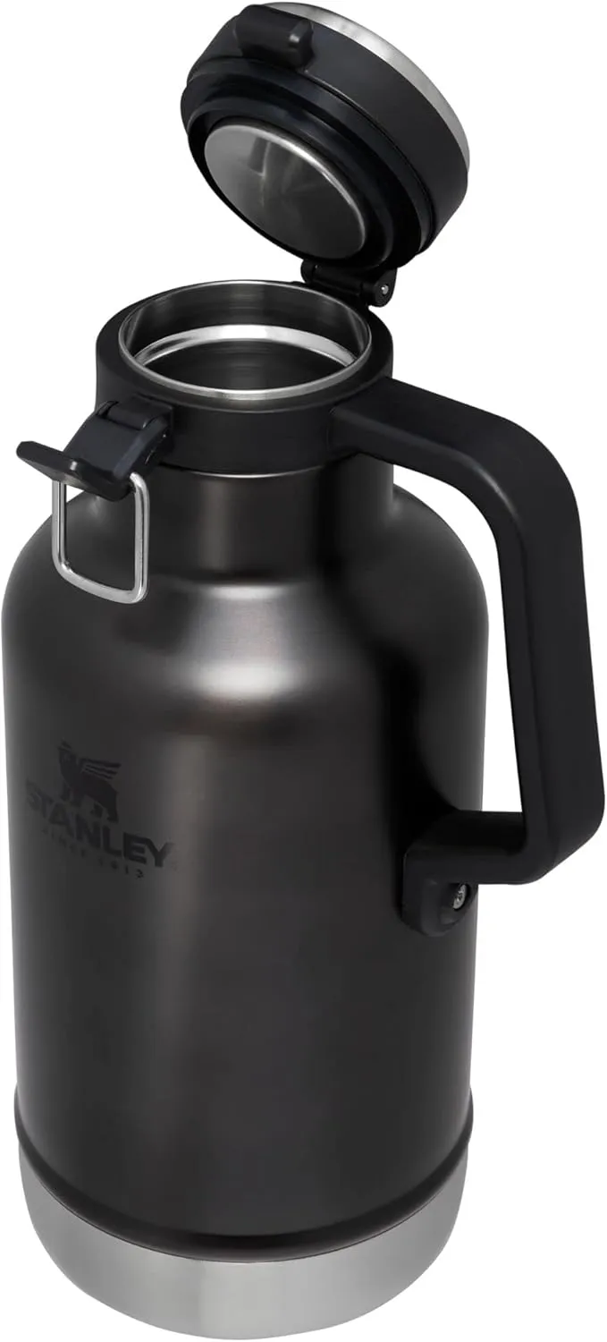 STANLEY Classic Easy-Pour Growler 64 oz | Keeps Beer Cold or Coffee Hot | Leakproof Steel Lined Lid and Easy to Carry Handle | Insulated Stainless Steel | BPA-Free | Charcoal Glow