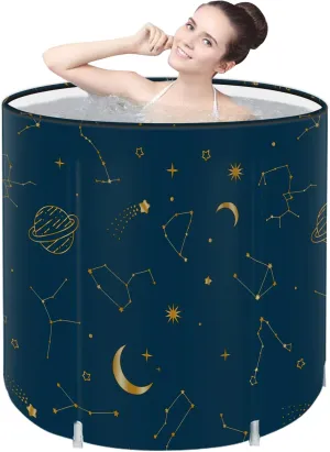 STARBRILLIANT Portable Foldable Bathtub, Collapsible Adult Travel Bath Tub for Camping, Home & Spa, Space-Saving Storage, Durable PVC Material (Starry Sky A, 27inch)