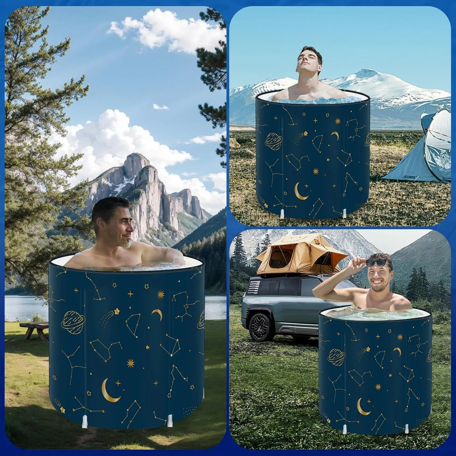 STARBRILLIANT Portable Foldable Bathtub, Collapsible Adult Travel Bath Tub for Camping, Home & Spa, Space-Saving Storage, Durable PVC Material (Starry Sky A, 27inch)