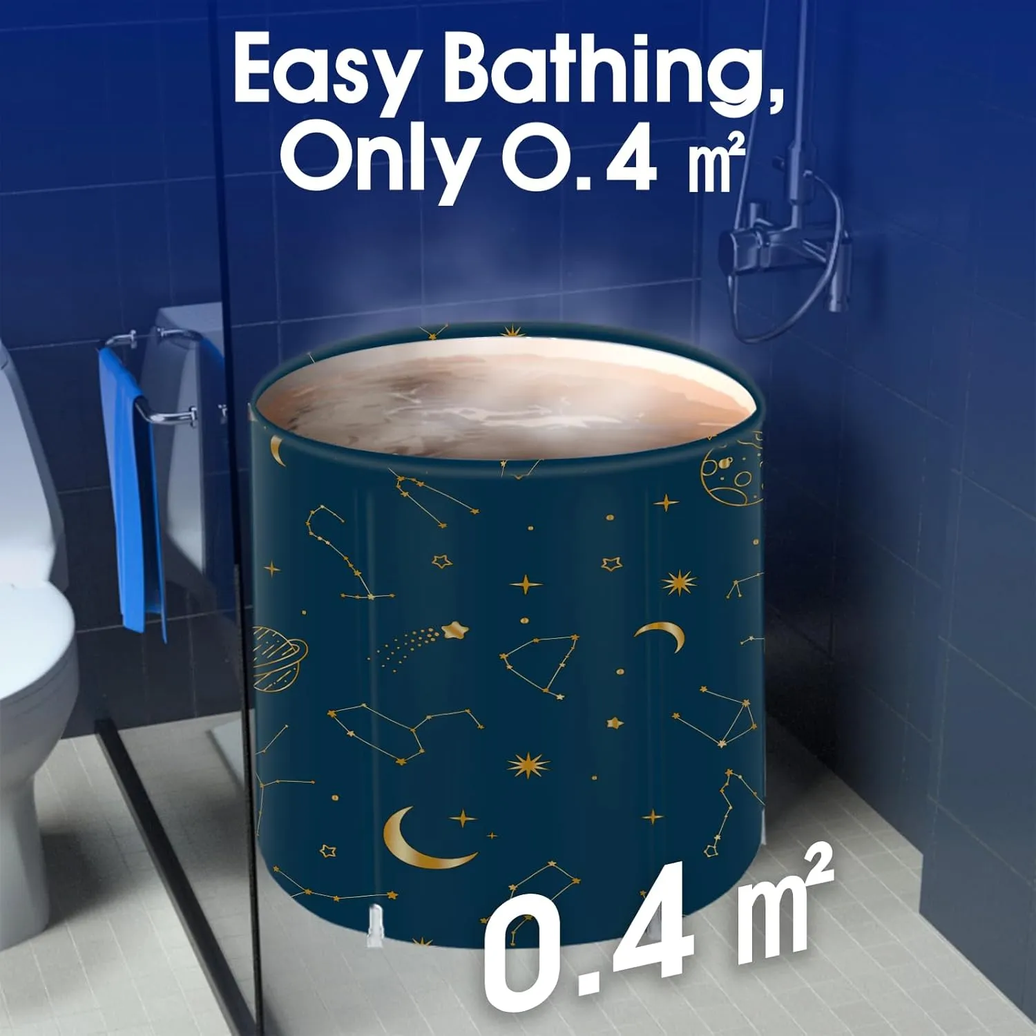 STARBRILLIANT Portable Foldable Bathtub, Collapsible Adult Travel Bath Tub for Camping, Home & Spa, Space-Saving Storage, Durable PVC Material (Starry Sky A, 27inch)