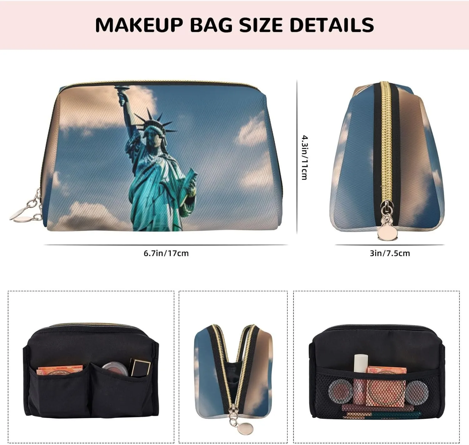 Statue Of Liberty In Nyc Travel-Ready Toiletry Bag, Compact Makeup Organizer For Women