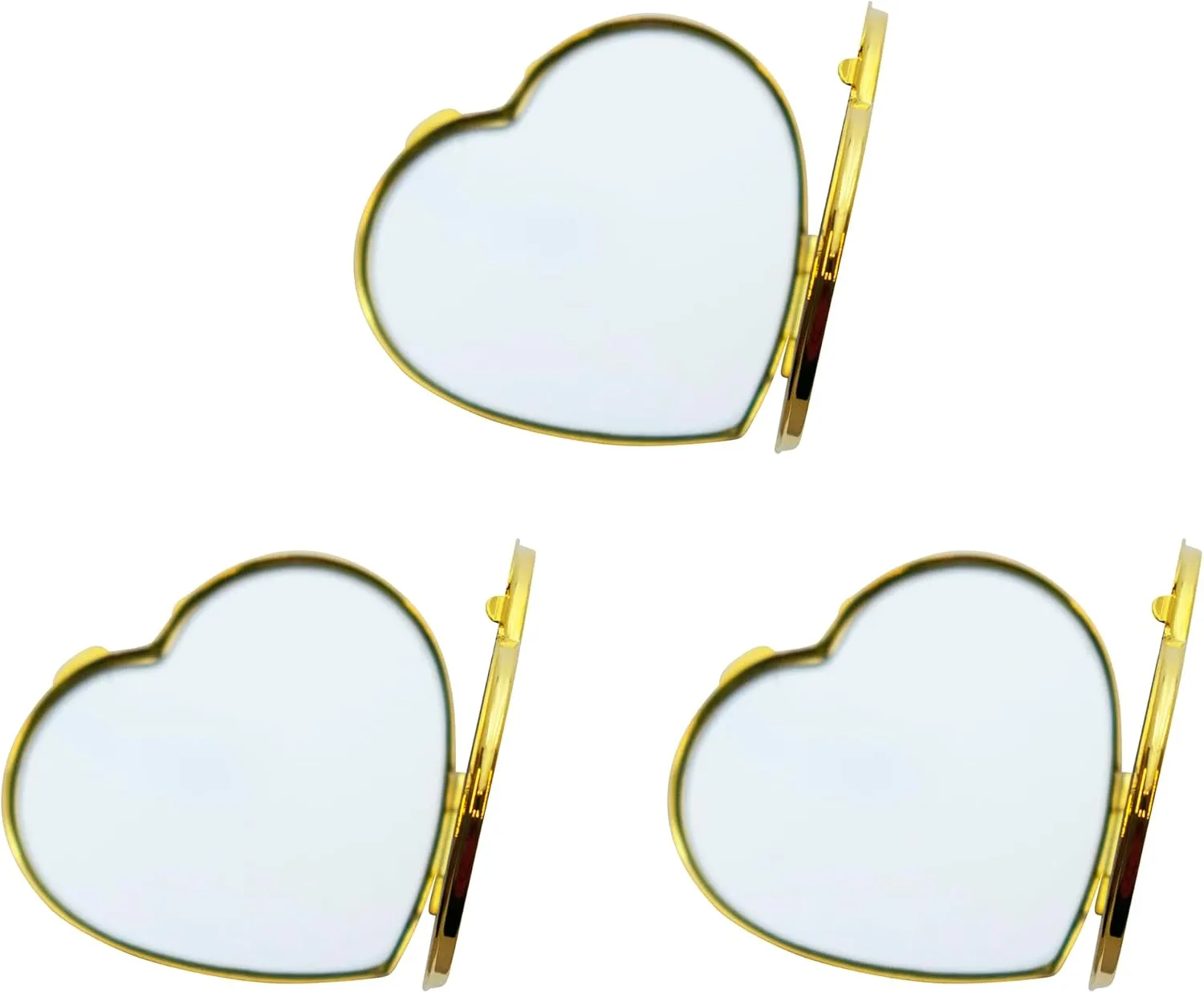 Stephanie Imports Set of 3 Slim Heart-Shaped Double Sided Magnifying Compact Mirrors (Small, Gold)