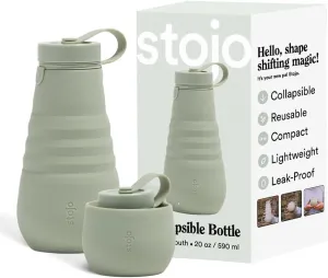 STOJO Collapsible Sports Water Bottle - Leak-Proof Reusable Silicone Travel Cup for Hot & Cold Drinks - Microwave & Dishwasher Safe - AS SEEN ON TODAY SHOW - Parent (Sage)