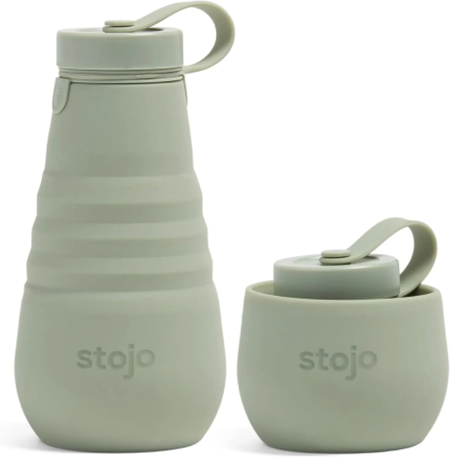 STOJO Collapsible Sports Water Bottle - Leak-Proof Reusable Silicone Travel Cup for Hot & Cold Drinks - Microwave & Dishwasher Safe - AS SEEN ON TODAY SHOW - Parent (Sage)