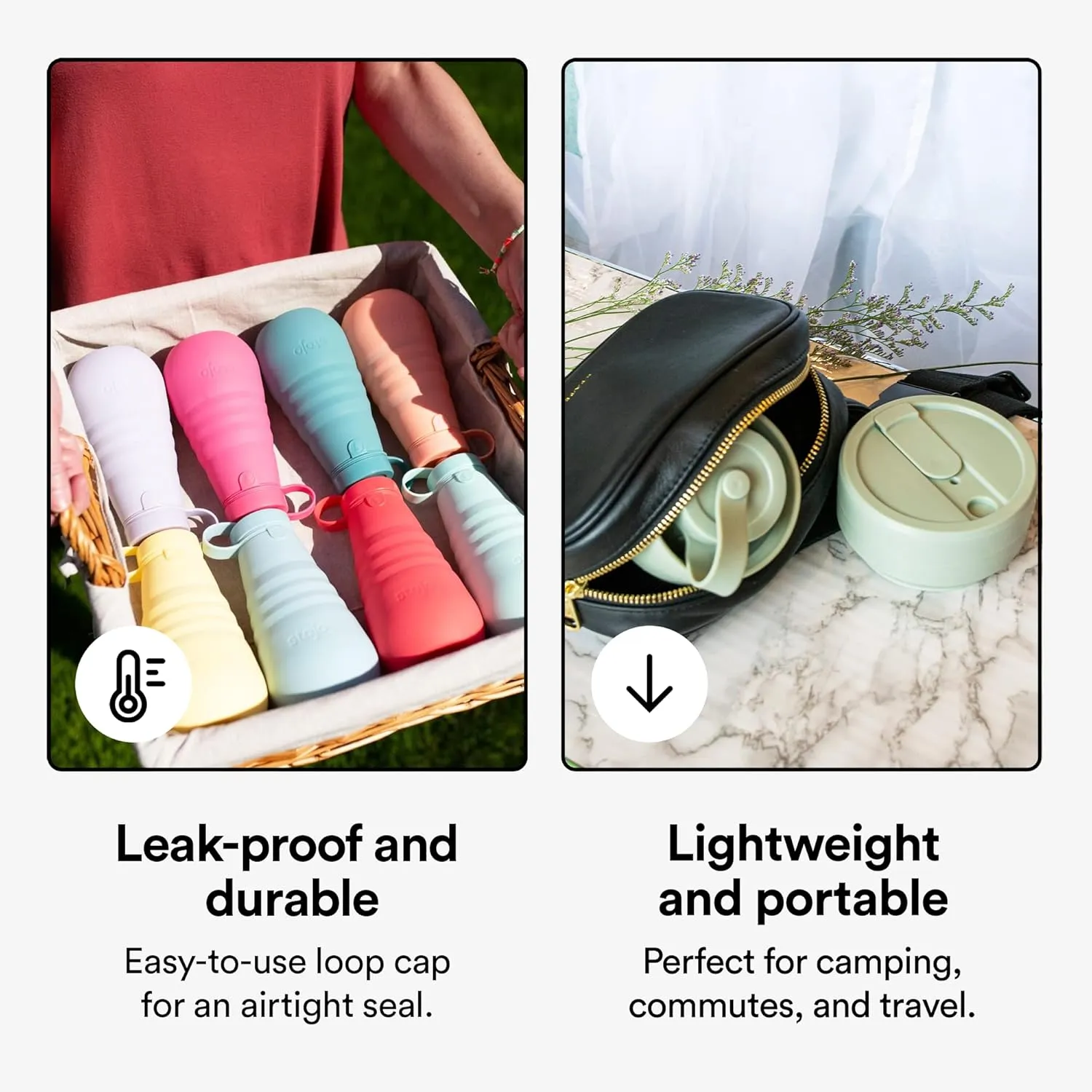 STOJO Collapsible Sports Water Bottle - Leak-Proof Reusable Silicone Travel Cup for Hot & Cold Drinks - Microwave & Dishwasher Safe - AS SEEN ON TODAY SHOW - Parent (Sage)