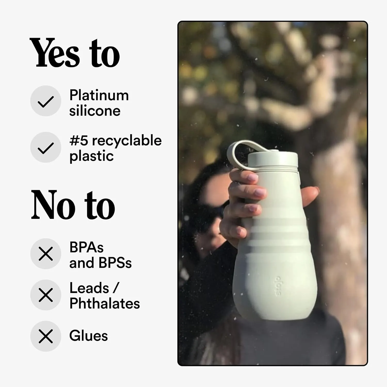 STOJO Collapsible Sports Water Bottle - Leak-Proof Reusable Silicone Travel Cup for Hot & Cold Drinks - Microwave & Dishwasher Safe - AS SEEN ON TODAY SHOW - Parent (Sage)