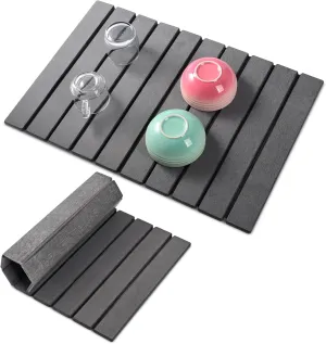 Stone Drying Mat for Kitchen Counter, Large Dark Gray Foldable Diatomaceous Earth Dish Drying Mat, Quick-Dry Absorbent Bath & Countertop Mat for Dishes Bottles Cups 23"x15.3"