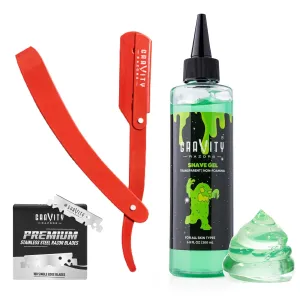 Straight Razor Bundle - .5mm Minimal Exposure Straight Razor Kit (Old Testament) with 110 Gravity Premium Blades and Barber-Grade Shaving Gel, 6.8 oz