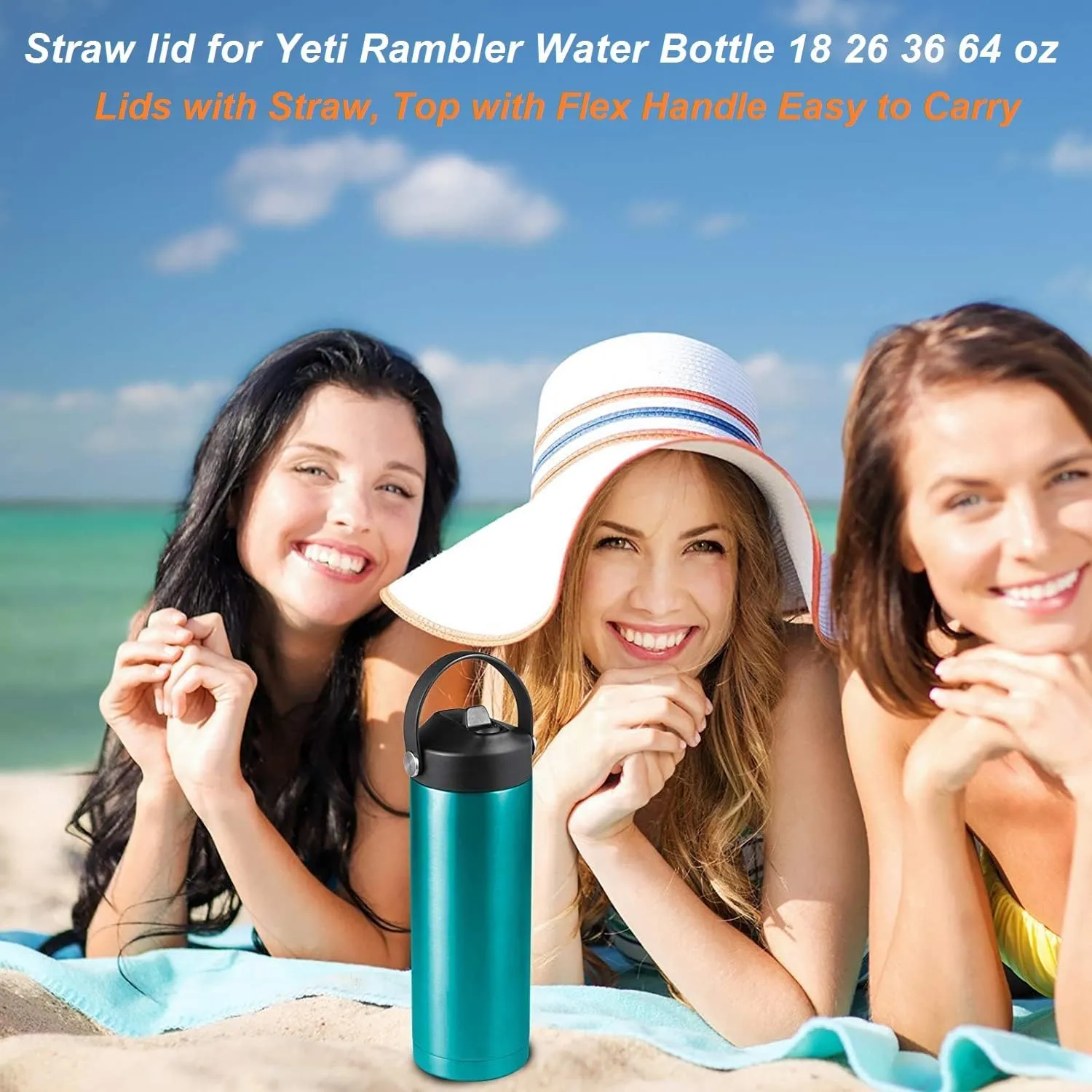 Straw lid for Yeti Rambler 18 26 36 64 oz, Lid with Straws and Flexible Handle, Replacement Cap for Yeti 18oz 26oz 36oz 64oz Rambler Water Bottle Straw Cap