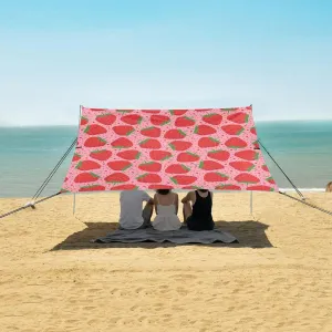 Strawberry Beach Canopy Tent Anti-UV & Wind Resistant, Pink Camping Sun Shelter Easy Setup Portable,Outdoor Shade Tents with Sandbags,Sand Shovels,Ground Pegs & Stability Poles