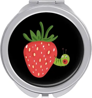 Strawberry Caterpillar Travel Makeup Mirror 2-Sided 1x 2X Magnification Portable Mini Mirror for Handbag Purse Pocket