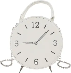 Stylish Clock PU Leather Shoulder Bag for Women Compact Practical Phone Purse, Versatile Carry Options (White)
