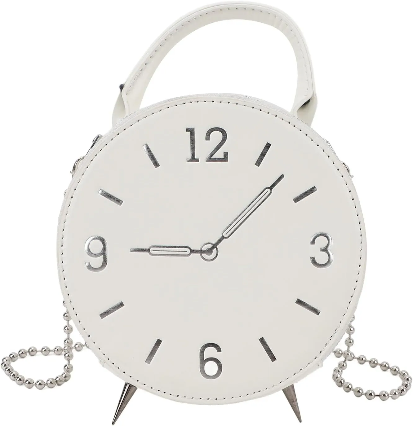 Stylish Clock PU Leather Shoulder Bag for Women Compact Practical Phone Purse, Versatile Carry Options (White)