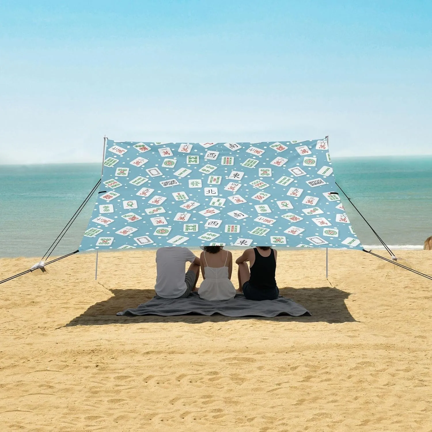 Stylish Mahjong Beach Canopy Tent Anti-UV & Wind Resistant, Majiang Camping Sun Shelter Easy Setup Portable,Outdoor Shade Tents with Sandbags,Sand Shovels,Ground Pegs & Stability Poles