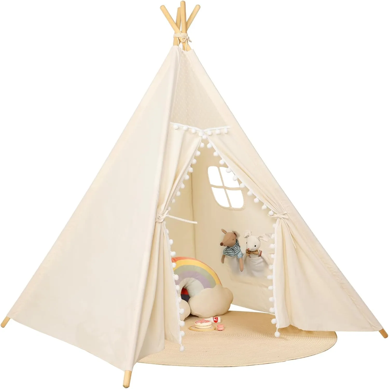 Sumbababy Kids Teepee Tent for Toddlers Indoor- Play Tents for Girls & Boys Slumber Party - Washable Tipi Sleepover Tent Kid Boho Toddler Tents with Lights & Carry Bag - Foldable Outdoor Gift Toys