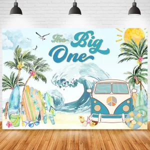 Summer Beach 1st Birthday Photography Backdrop Summer Beach Photography Backdrops Cute Truck Surf Birthday Newborn Decoration Background Photo Studio Prop,7x5ft