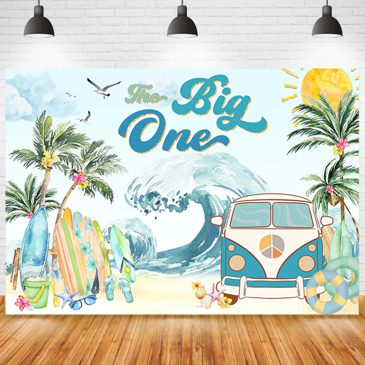 Summer Beach 1st Birthday Photography Backdrop Summer Beach Photography Backdrops Cute Truck Surf Birthday Newborn Decoration Background Photo Studio Prop,7x5ft