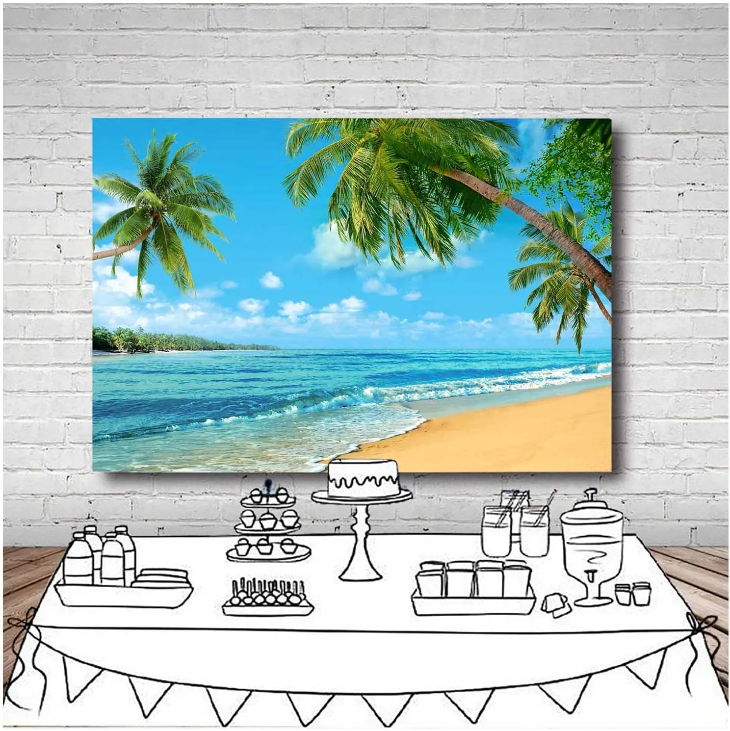 Summer Tropical Hawaii Palm Tree Or Beach Photography Backdrops Blue Sea Sky Sunshine Luau Party Photo Background Wedding Bride Shower Baby Birthday Party Banner Supplies Props 9x6ft